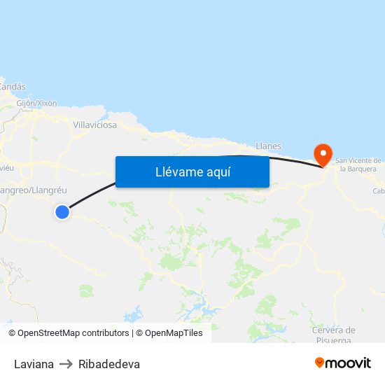 Laviana to Ribadedeva map