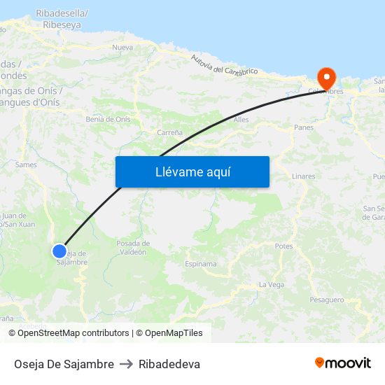Oseja De Sajambre to Ribadedeva map