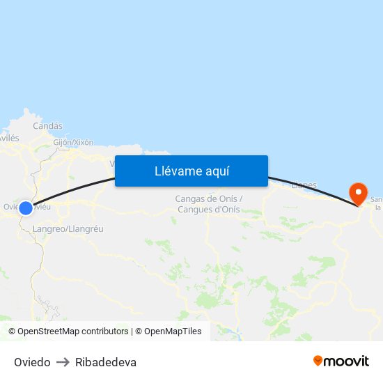 Oviedo to Ribadedeva map