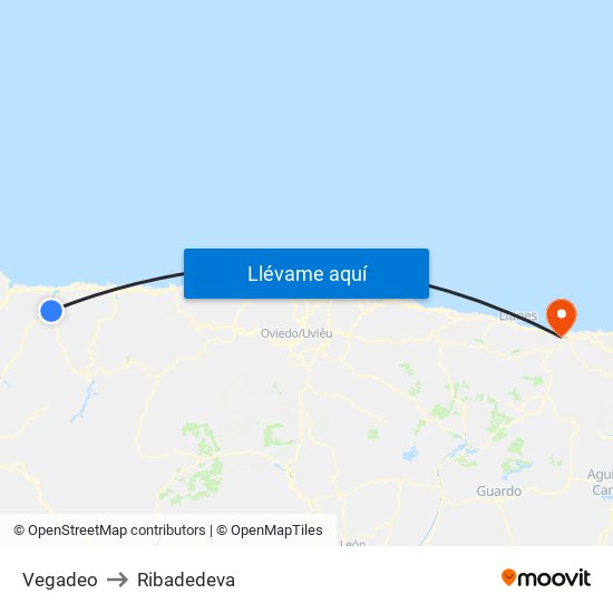 Vegadeo to Ribadedeva map