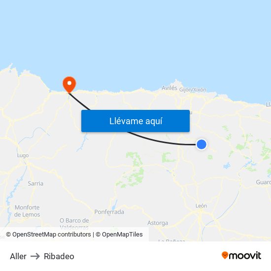 Aller to Ribadeo map