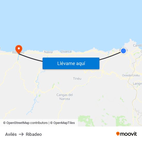 Avilés to Ribadeo map