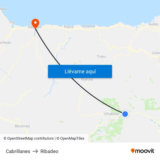 Cabrillanes to Ribadeo map