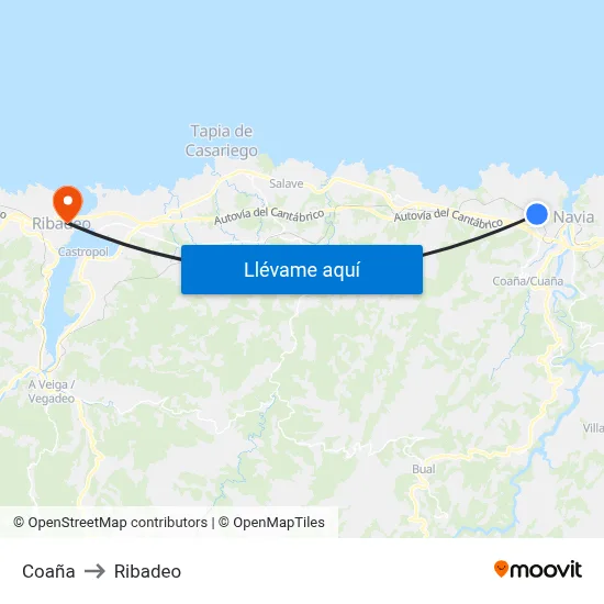 Coaña to Ribadeo map