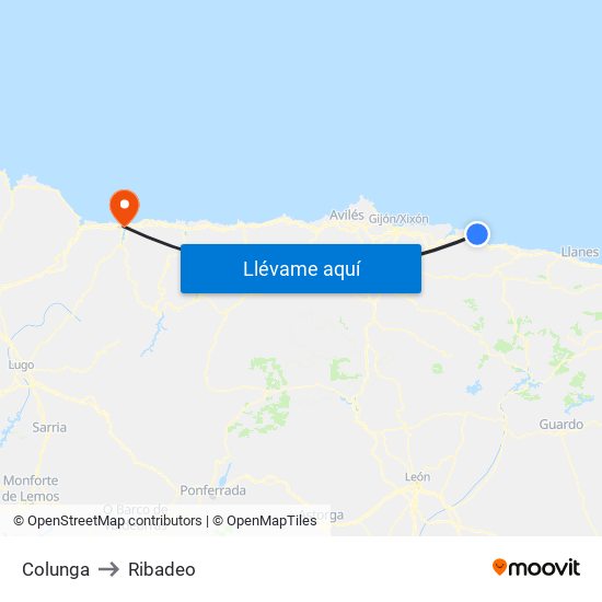 Colunga to Ribadeo map