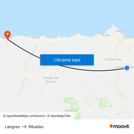 Langreo to Ribadeo map