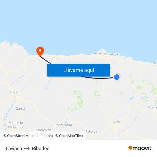 Laviana to Ribadeo map