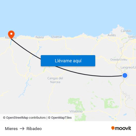 Mieres to Ribadeo map