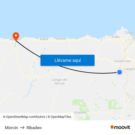 Morcín to Ribadeo map