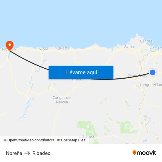 Noreña to Ribadeo map