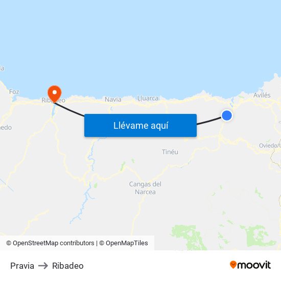 Pravia to Ribadeo map