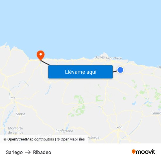 Sariego to Ribadeo map