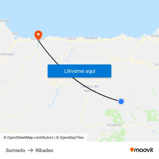 Somiedo to Ribadeo map