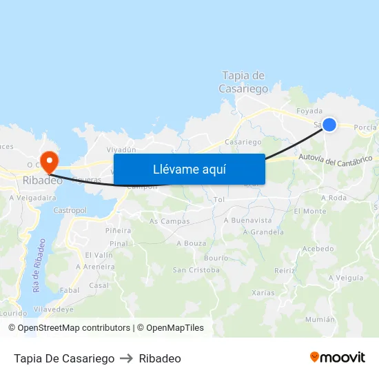 Tapia De Casariego to Ribadeo map