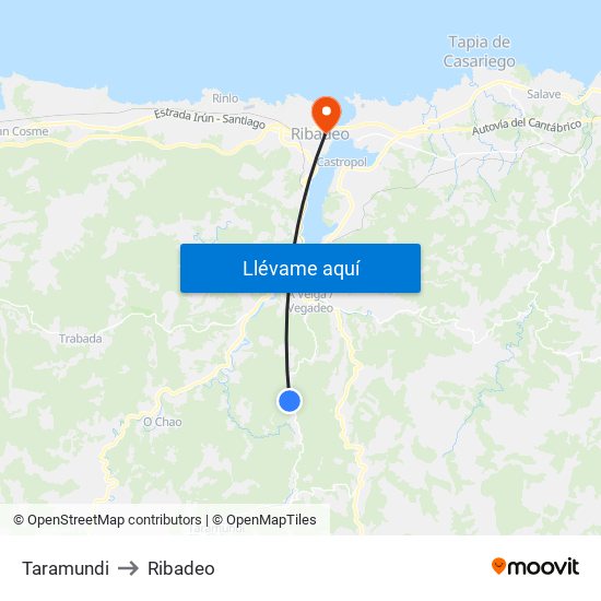 Taramundi to Ribadeo map