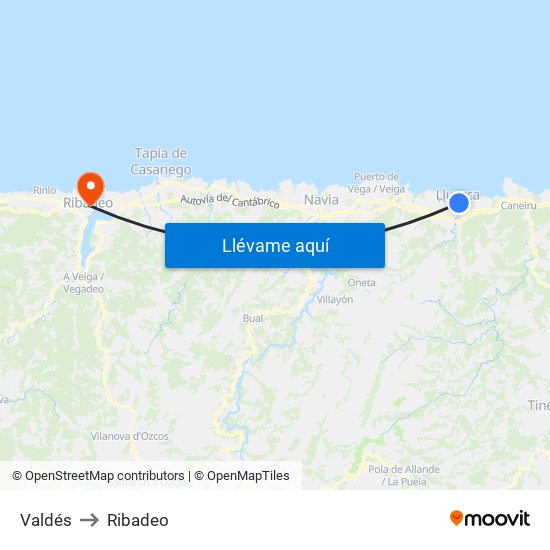 Valdés to Ribadeo map