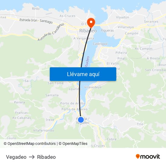 Vegadeo to Ribadeo map