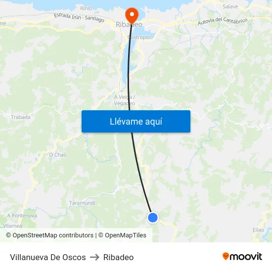 Villanueva De Oscos to Ribadeo map
