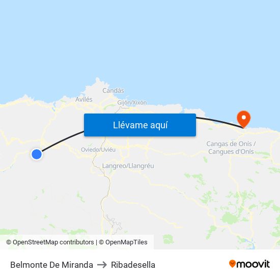 Belmonte De Miranda to Ribadesella map