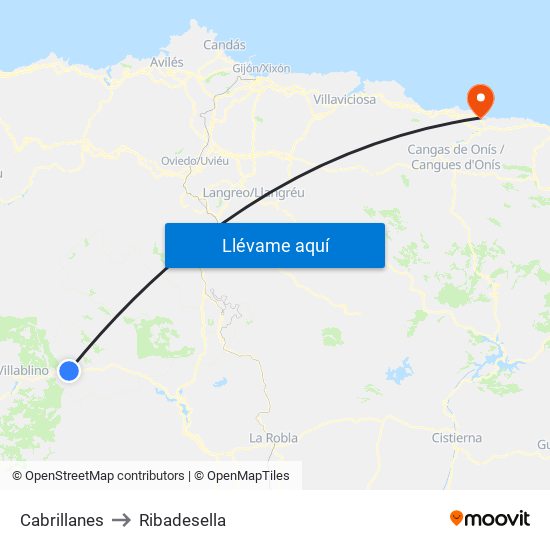 Cabrillanes to Ribadesella map