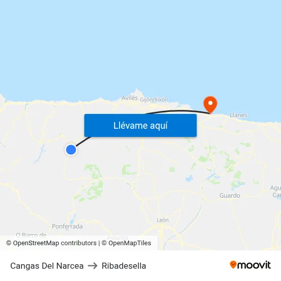 Cangas Del Narcea to Ribadesella map