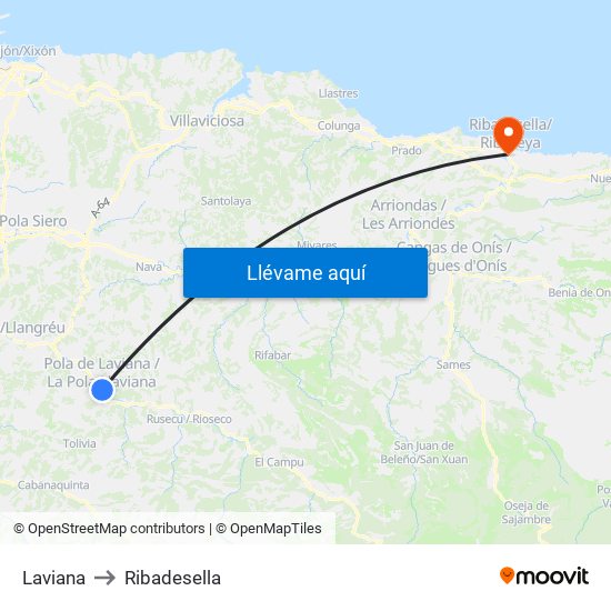 Laviana to Ribadesella map