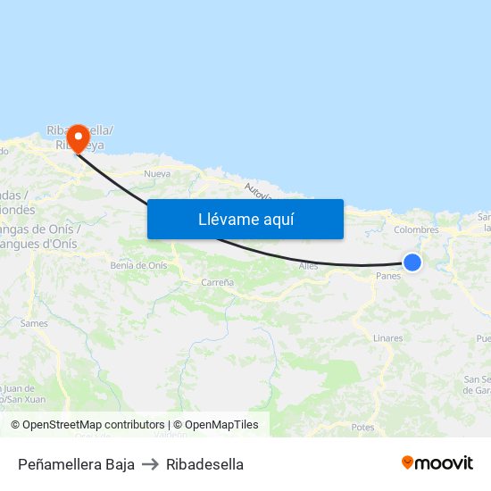 Peñamellera Baja to Ribadesella map
