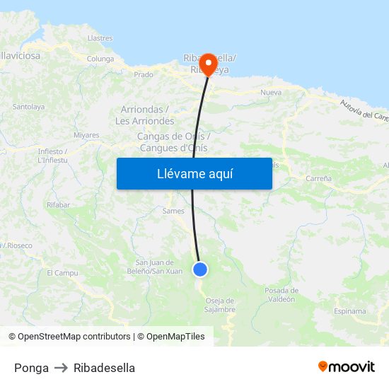 Ponga to Ribadesella map