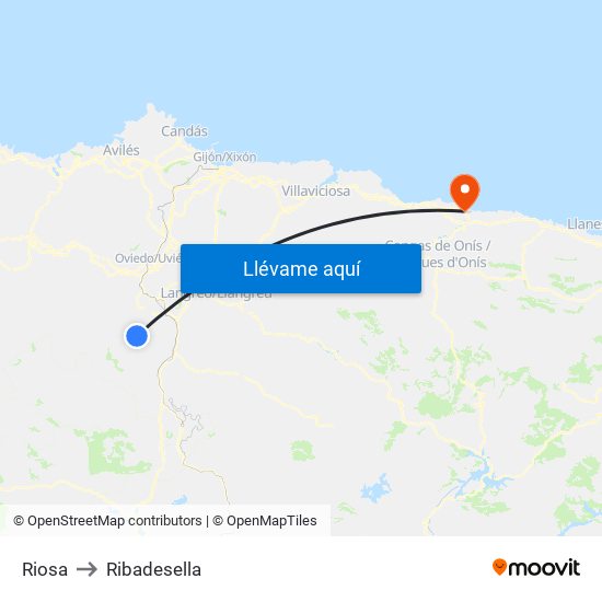 Riosa to Ribadesella map