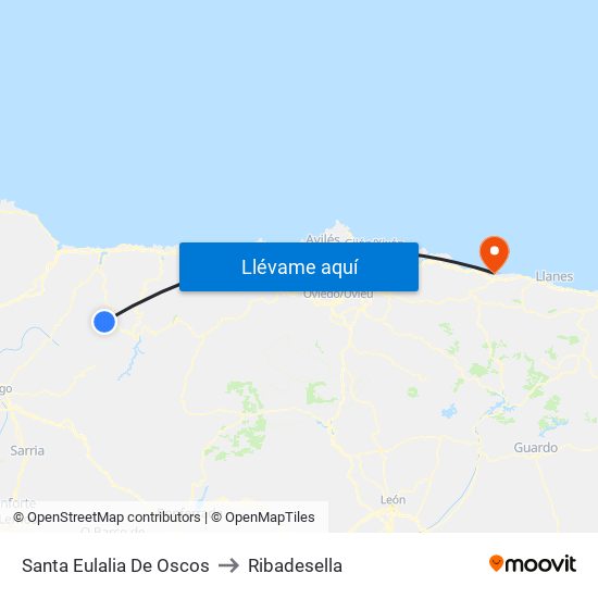 Santa Eulalia De Oscos to Ribadesella map
