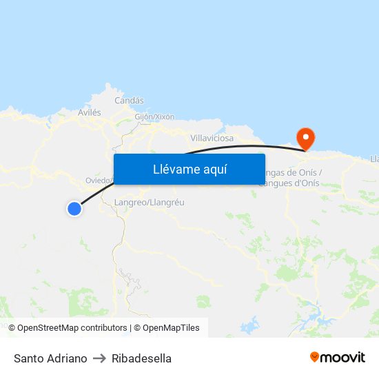 Santo Adriano to Ribadesella map