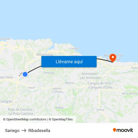 Sariego to Ribadesella map