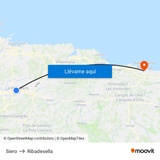 Siero to Ribadesella map