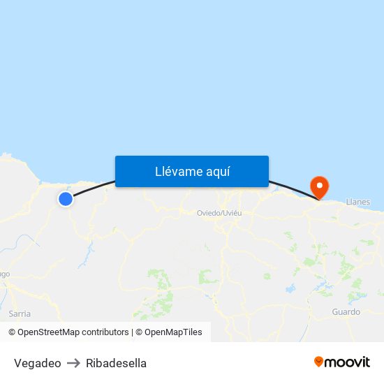 Vegadeo to Ribadesella map