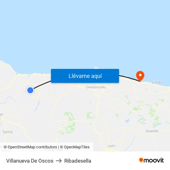 Villanueva De Oscos to Ribadesella map