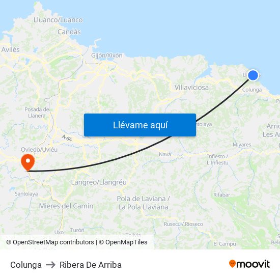 Colunga to Ribera De Arriba map