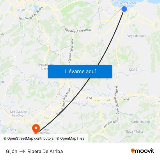 Gijón to Ribera De Arriba map