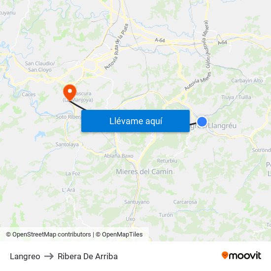 Langreo to Ribera De Arriba map