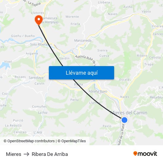 Mieres to Ribera De Arriba map