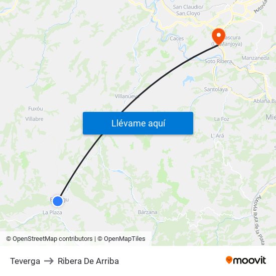 Teverga to Ribera De Arriba map