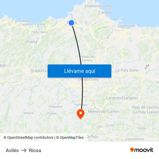 Avilés to Riosa map