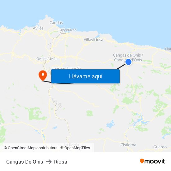 Cangas De Onís to Riosa map