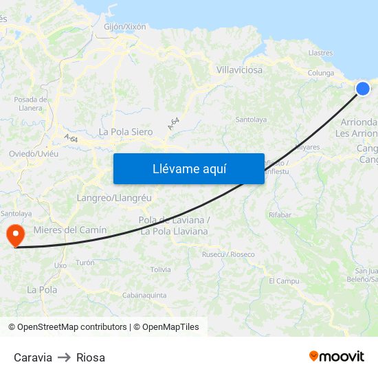 Caravia to Riosa map