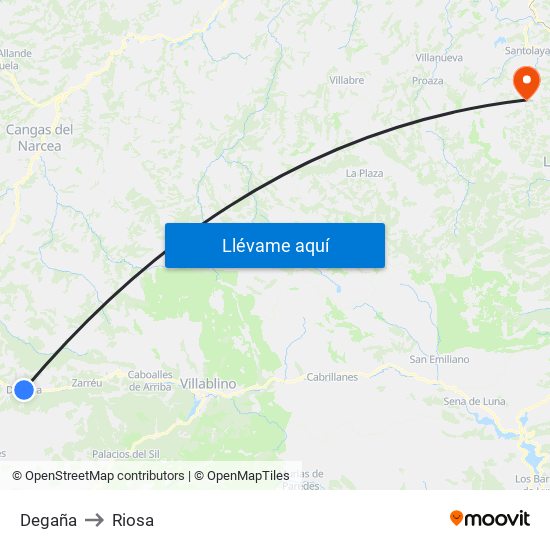 Degaña to Riosa map