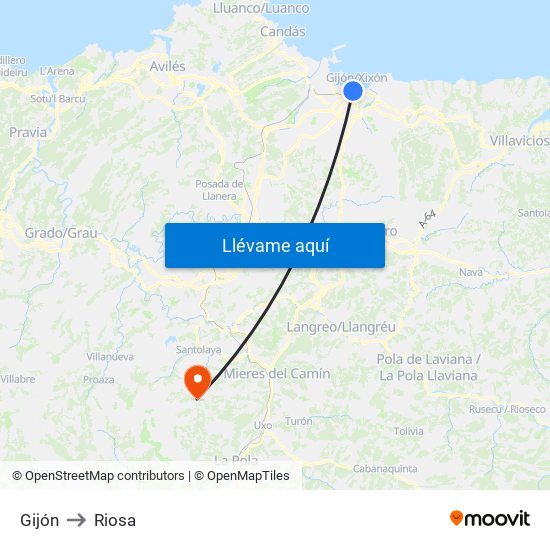 Gijón to Riosa map