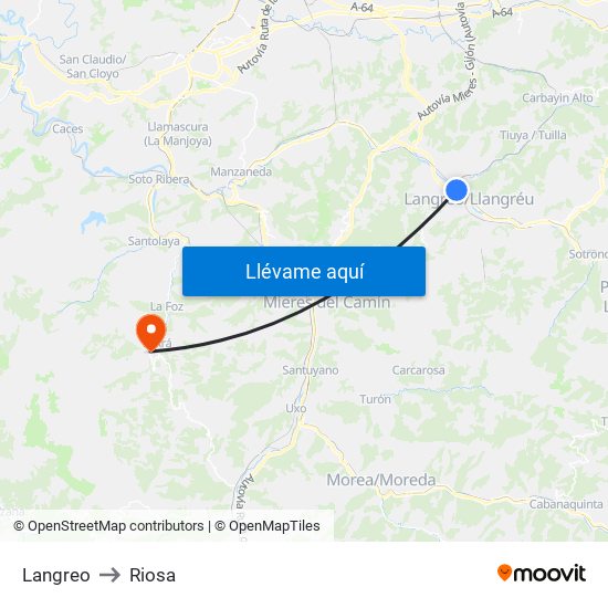 Langreo to Riosa map