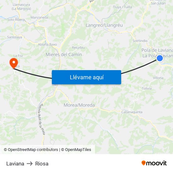 Laviana to Riosa map