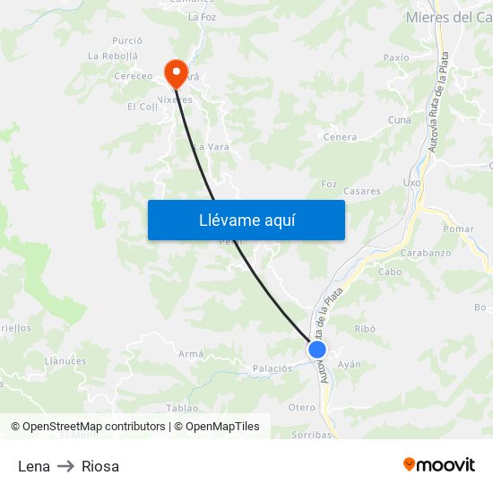 Lena to Riosa map
