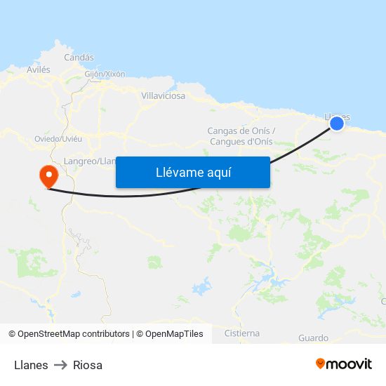 Llanes to Riosa map