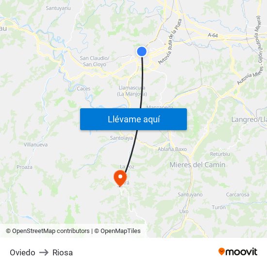 Oviedo to Riosa map